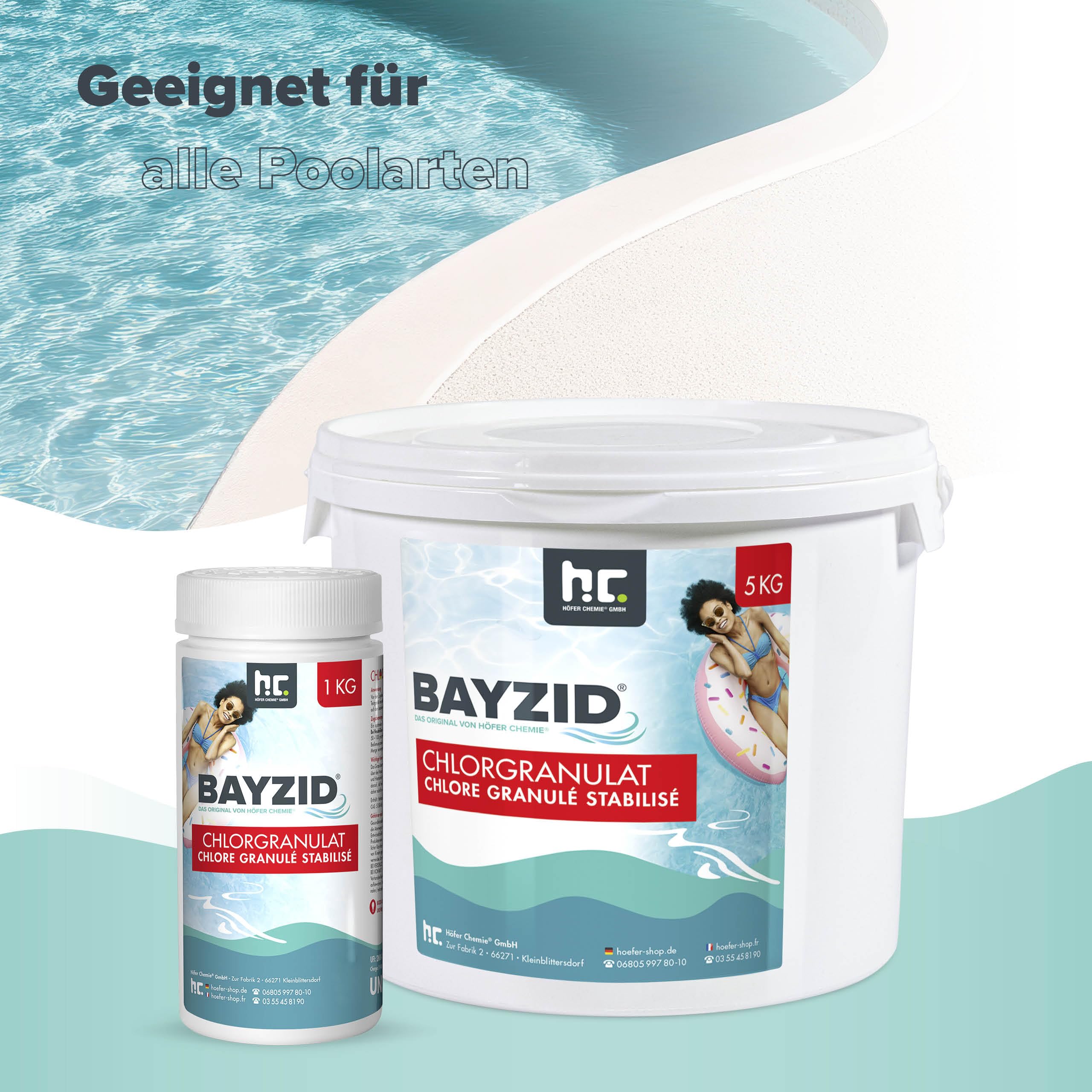 Höfer Chemie Chlorgranulat für Pool 5kg - 56% Aktivchlorgehalt zur Schnellen Anhebung des Chlorgehaltes - Bekämpft Keime & Bakterien - Leicht Löslich Schwimmbad