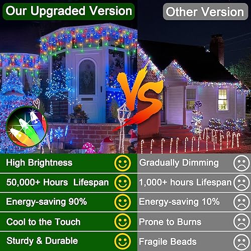 Miniatura 7 de Luces LED de Navidad de 132 pies para exteriores con 280 gotas, decoraciones de Navidad, luces colgantes 980 LED, 8 modos, tira de luces de hadas