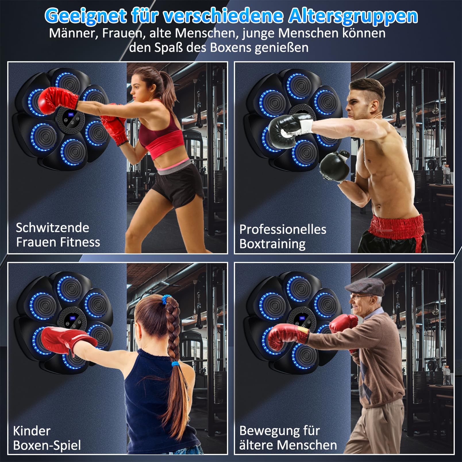 Music Boxing Machine, Bluetooth Musikboxmaschine, LED Musik Boxmaschine, Wandmontiertes Boxziel mit Boxhandschuhen für Erwachsene und Kinder Exercise/Stress Release