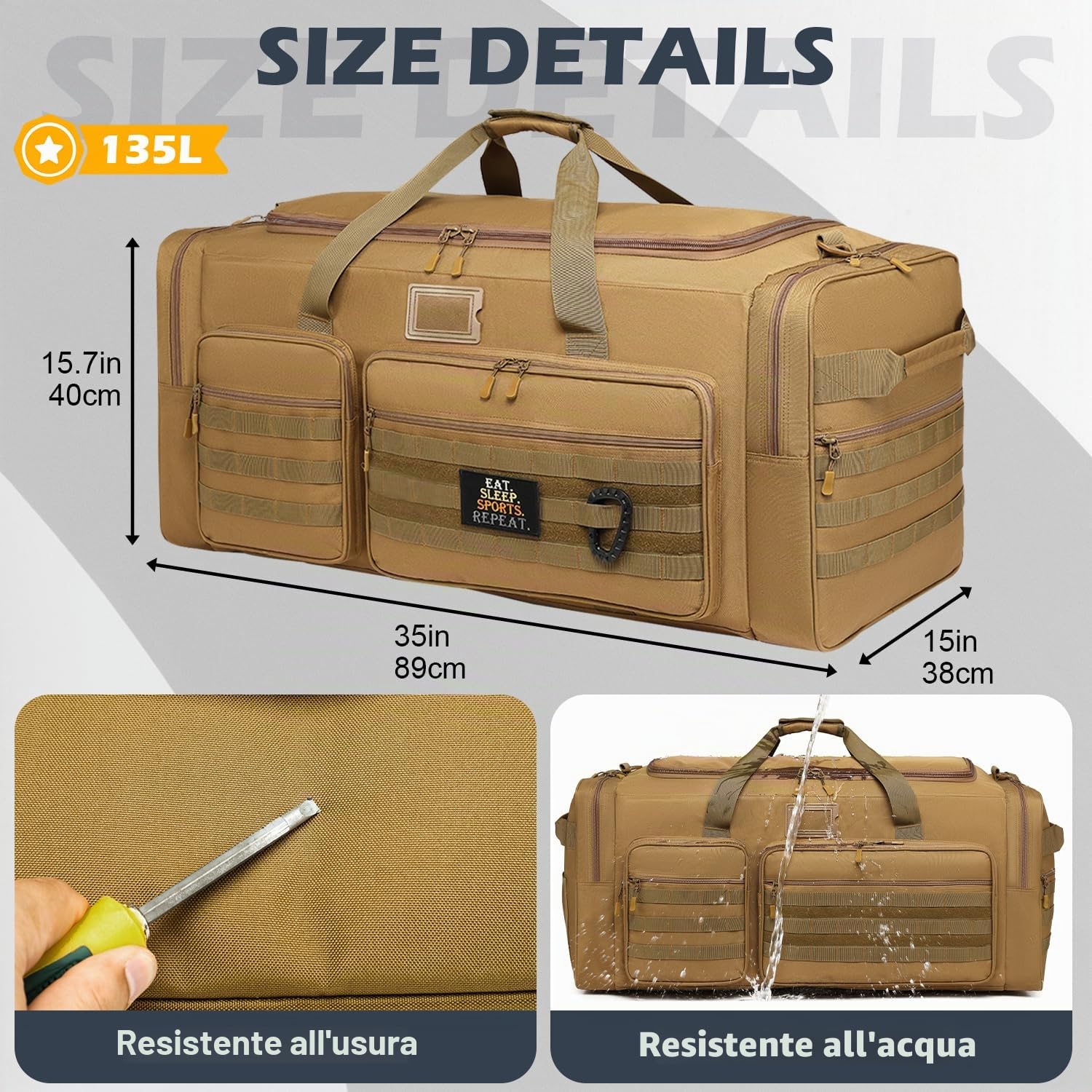 Borsa da Viaggio, 130L, Grande Borsa Sportiva, pieghevole, per Sauna, da Uomo e da Donna, per Sport, Weekender (Marrone)