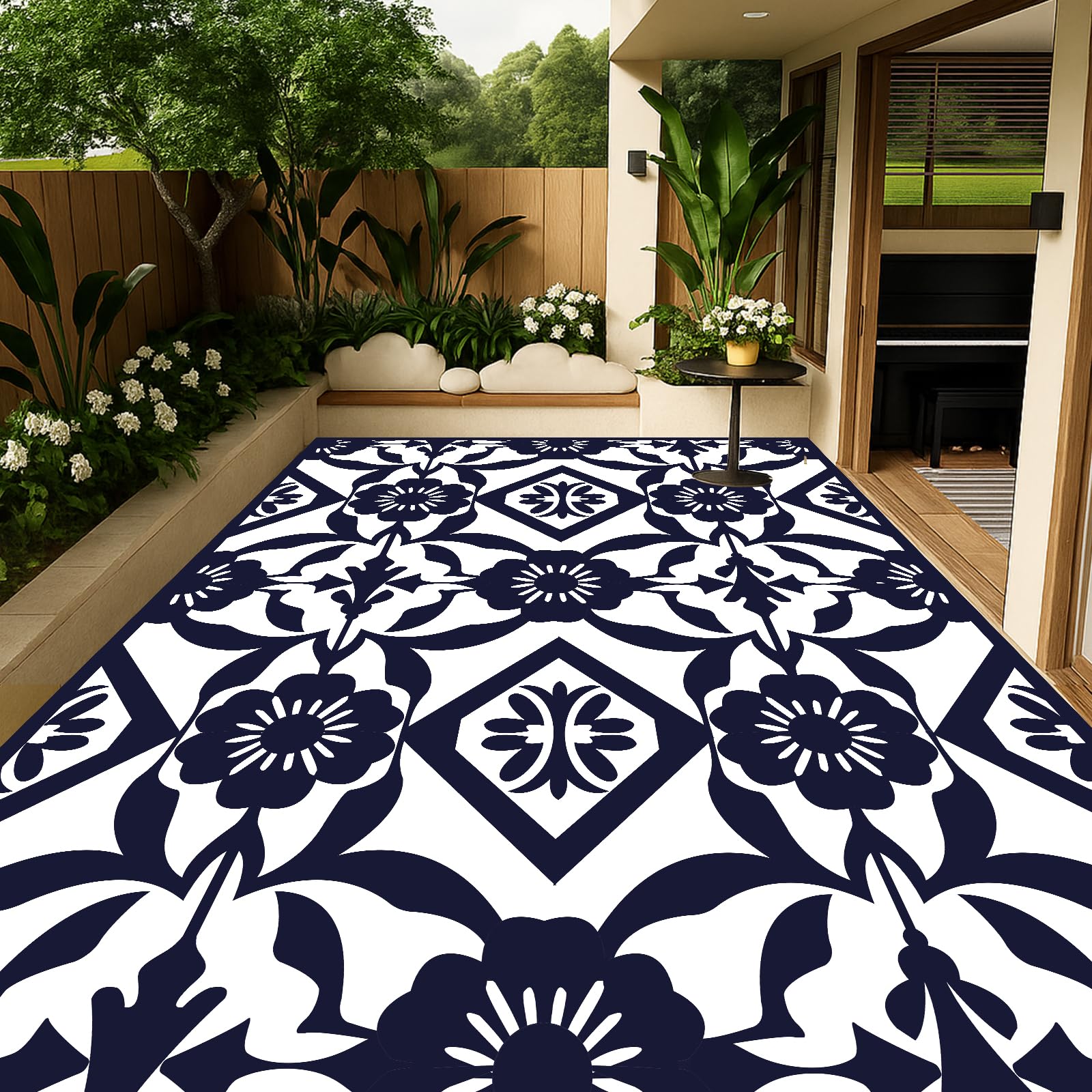 Photo 1 of ********BLUE AND WHITE COLOR************ WILDROOTS 8x10 Feet Klein Plastic Outdoor Rug, Stain Resistant Waterproof Reversible Outdoor Patio Rug, Fade Resistant Camping Rug