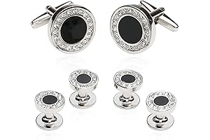 Designer Black Onyx and Crystal Silver Cufflinks and Studs Formal Set