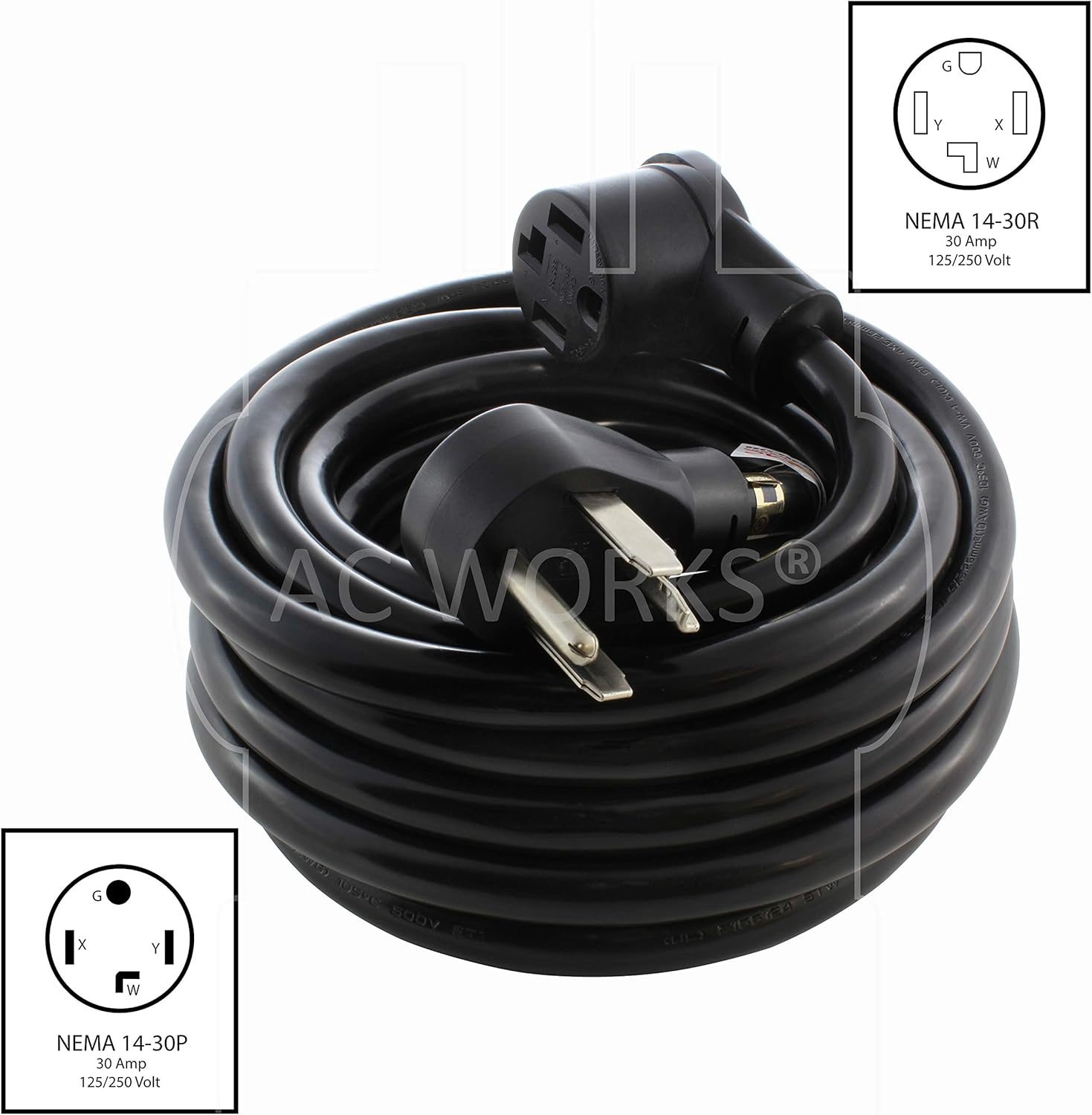 Amazon Com Ac Works 25ft 30amp 4 Prong Dryer Extension Cord With Anti Weather Super Heavy Duty Thick Cord