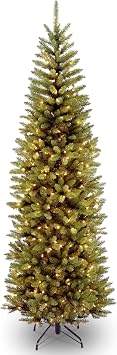 National Tree Company 7 ft Pre-Lit Kingswood Fir Slim Artificial Christmas Tree, 250 LED Lights, 785 Tips, PowerConnect, Foot Pedal, 10 Light Functions, Includes Stand, Green