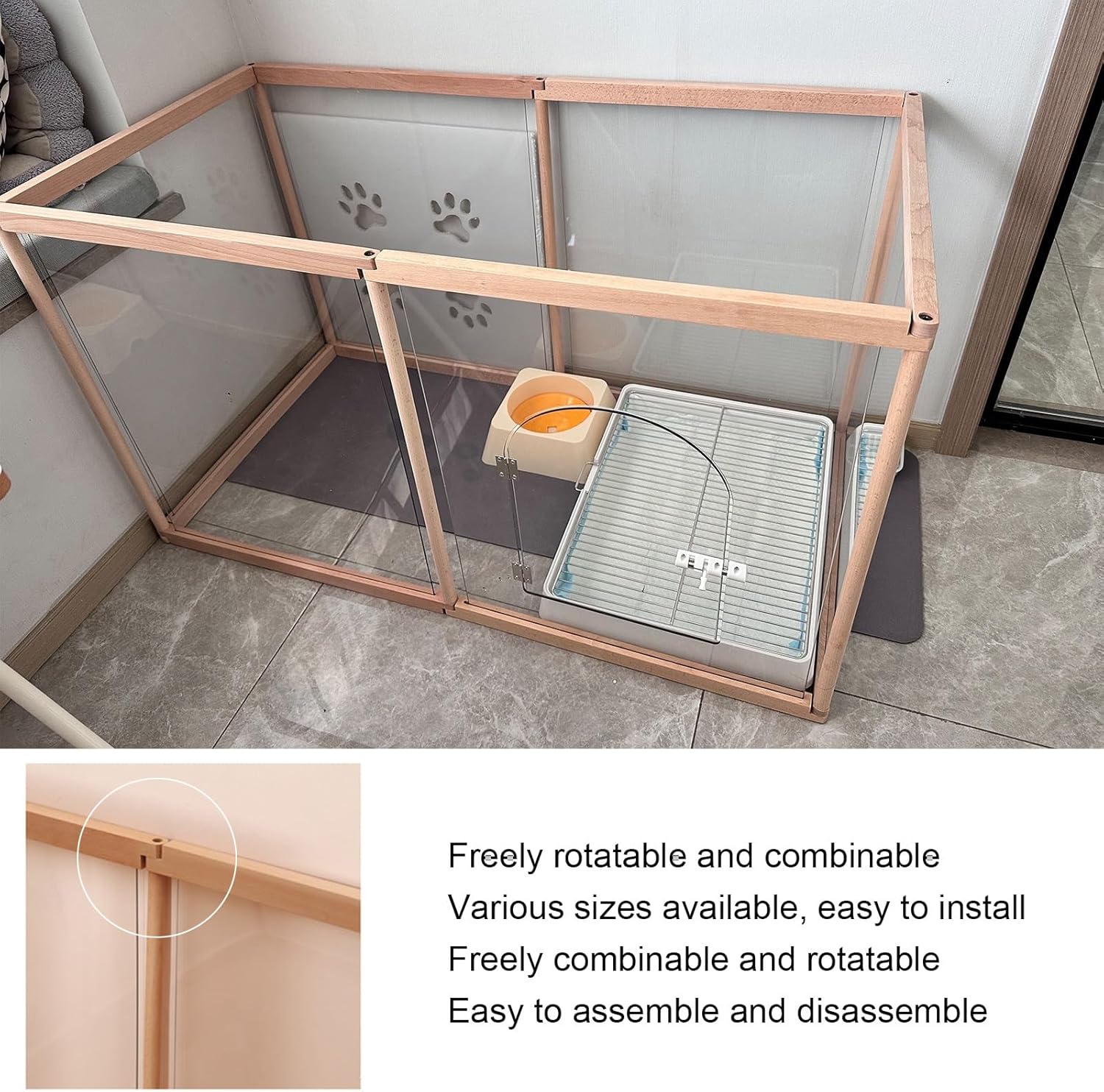 Dog Cat Playpen,Indoor Dog Playpen,Home Indoor Dog Pet Gate with Door,3mm Thickened Shockproof Transparent Panel,for Hamsters, Rabbits, Hedgehogs,Small and Medium(A,12pcs)