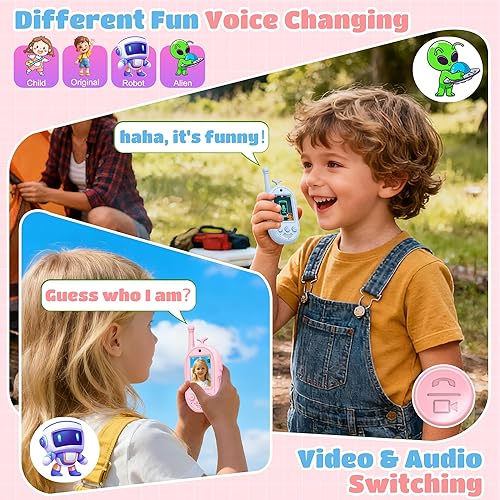 Miniatura 5 de Gofunly Walkie Talkies de video para niños, paquete de 2, radios bidireccionales recargables de largo alcance para niños y niñas de 3 a 5 años,