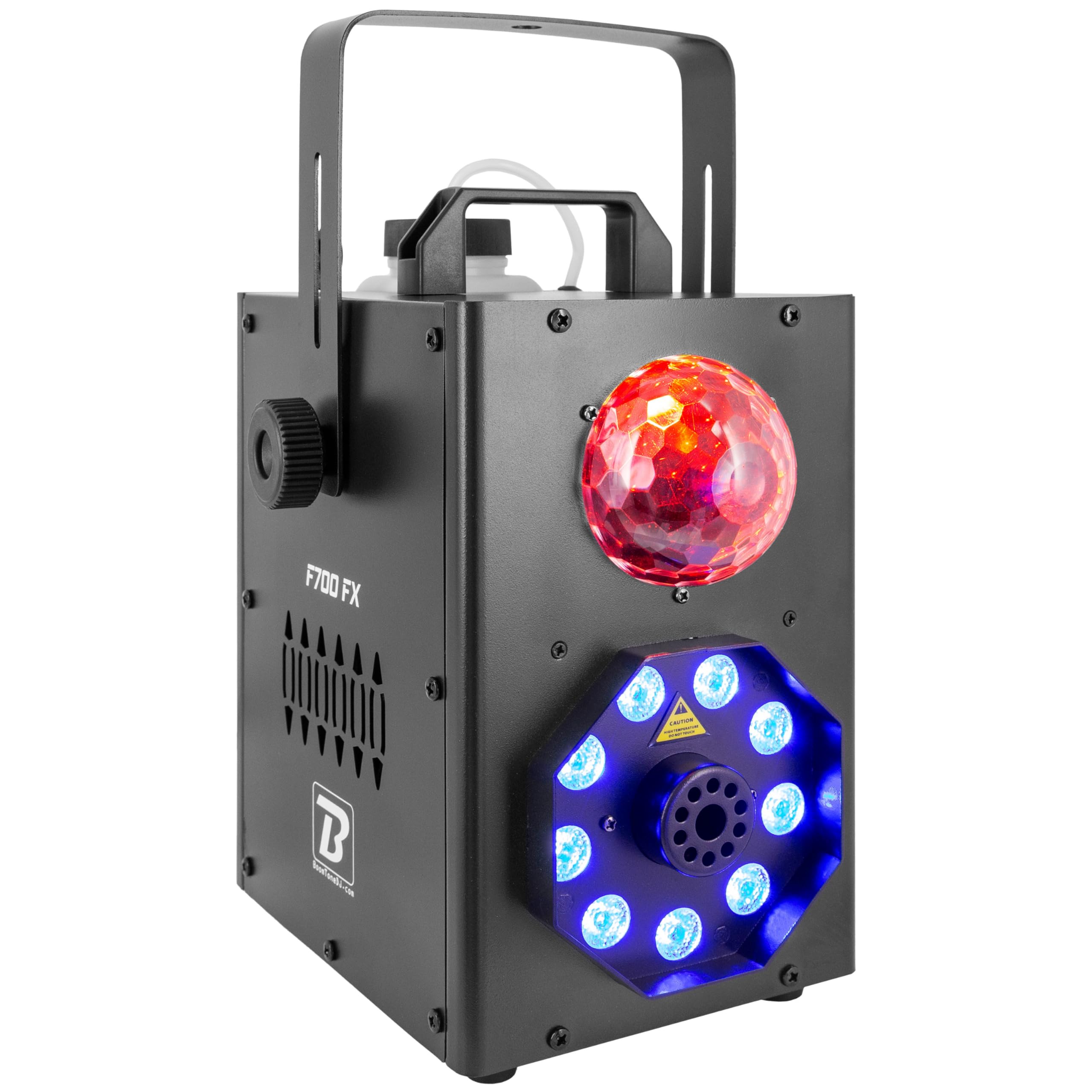 BoomToneDJ F700 FX Machine à fumée - Jeux de lumière pour soirée - Lumière Disco portable - Lumières LED RGB intégrées - Détection musicale - Télécommande incluse - Ambiance pour mariage, fête