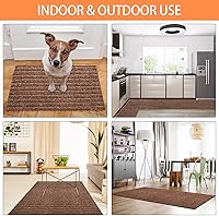 Vista 7 de Nuanchu 2 rollos grandes de tapetes semiacabados para exteriores, de 16 x 79 pulgadas, tapete para puerta estrecha, antideslizante, impermeable, Café