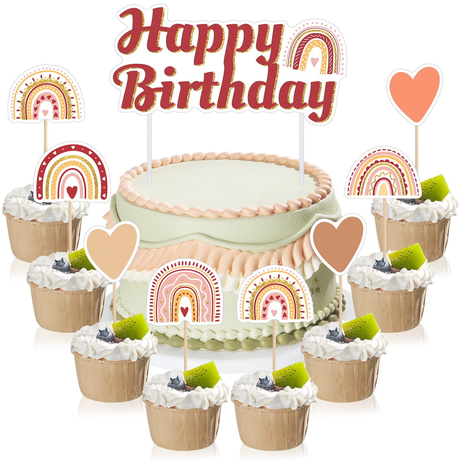 Buy 43 Pieces Rainbow Cake Topper Boho Decorations Happy Birthday Cake