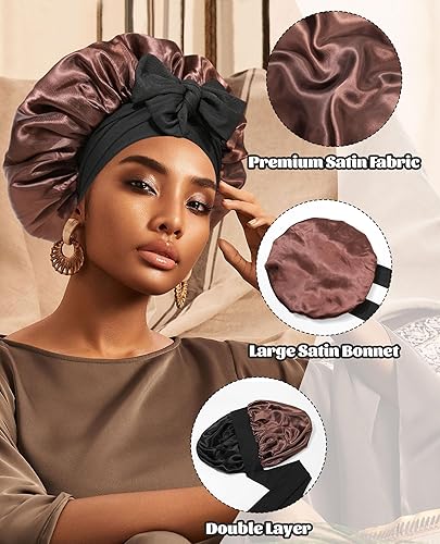 Miniatura 5 de Gorro de satén de seda para dormir, gorro de seda de doble capa con banda elástica para cabello rizado