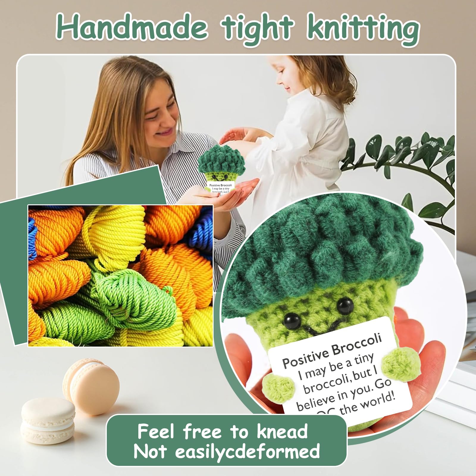 Brocoli Positif Au Crochet - Jouet Émotionnel Avec Carte D'Encouragement - Décoration Bureau Cadeau