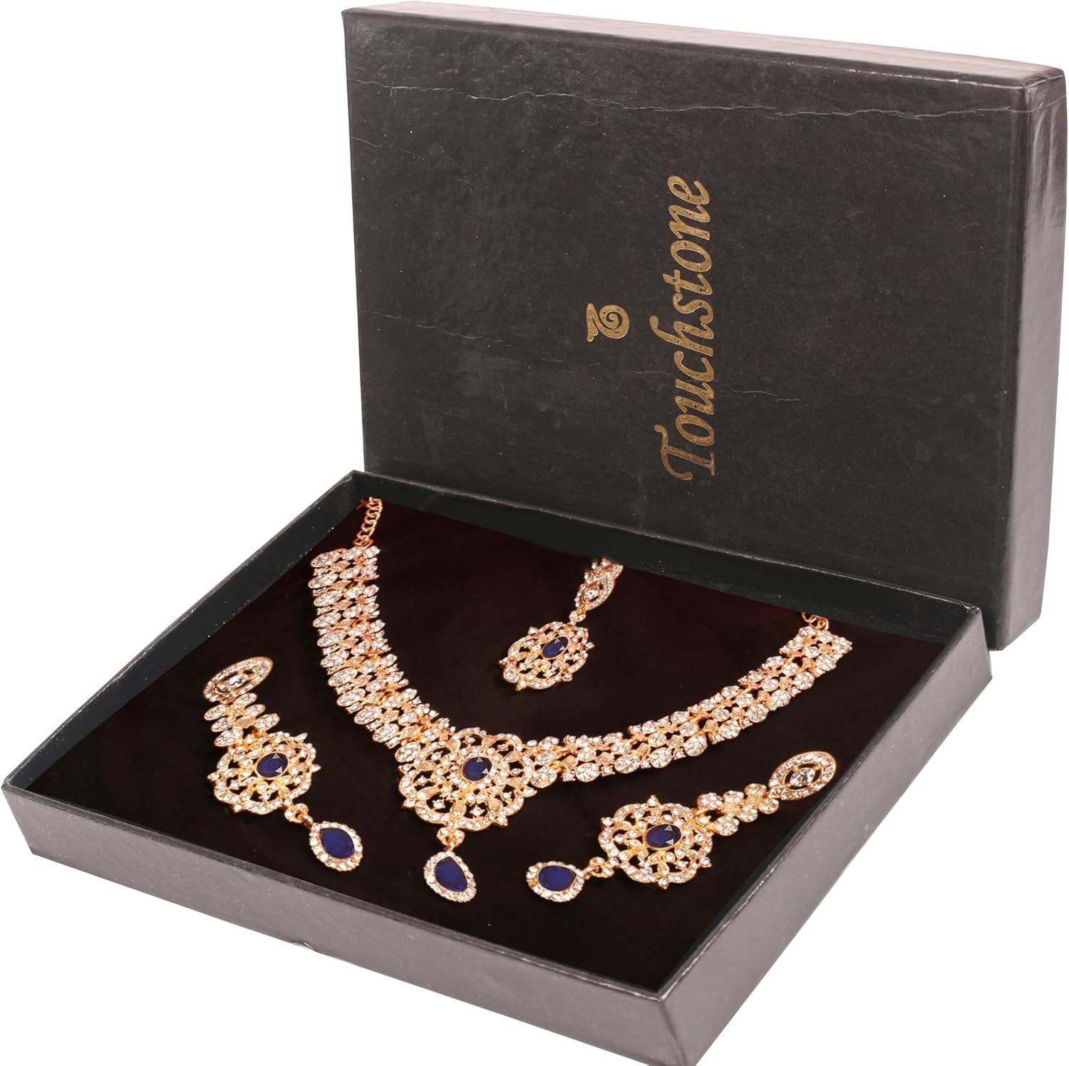 Touchstone Indian jewelry sets for women gold wedding tikka necklace set guest costume fancy bridal jewellery rhinestone crystal elegant formal prom evening wear dainty accessories - Image 6