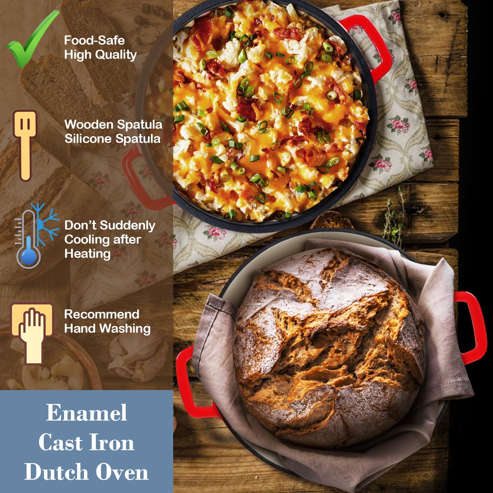HaSteeL Forno olandese smaltato 5QT, Pentola Ghisa Smaltata (rosso)