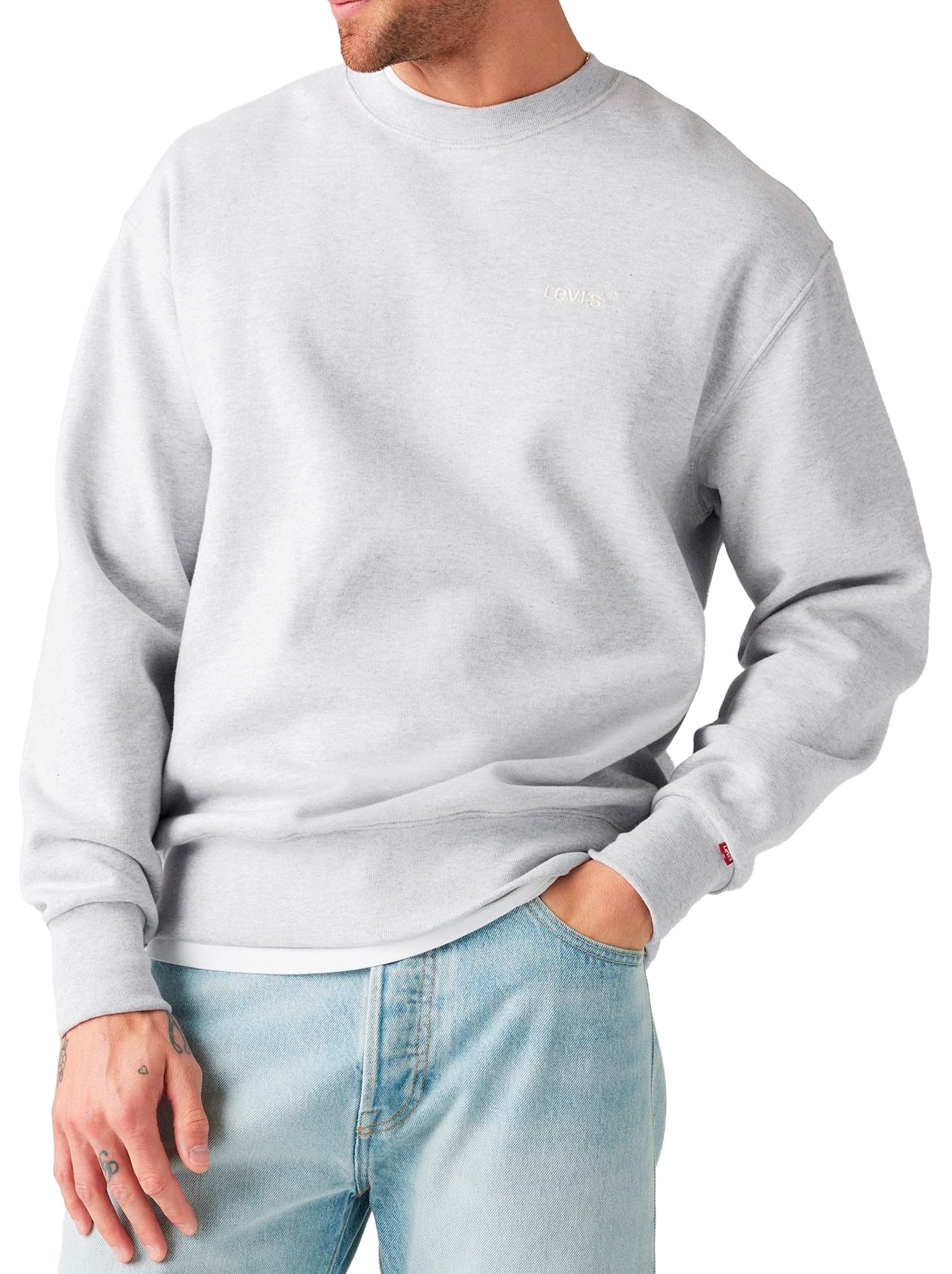 Levi's Men's Authentic Crew Sweatshirt, Light Gray Htr Bros Bc03, L