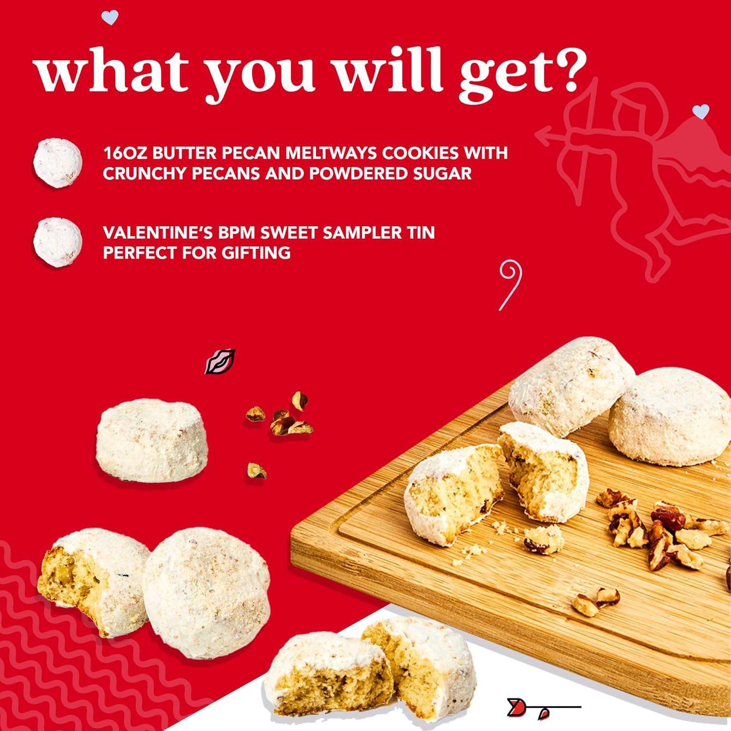 David's Cookies Butter Pecan Meltaways Sweet Sampler in Love Tin - 16oz Butter Cookies with Crunchy Pecans, Soft, And Melt In Your Mouth Flavorful Cookies - Delicious Gourmet Food Gift