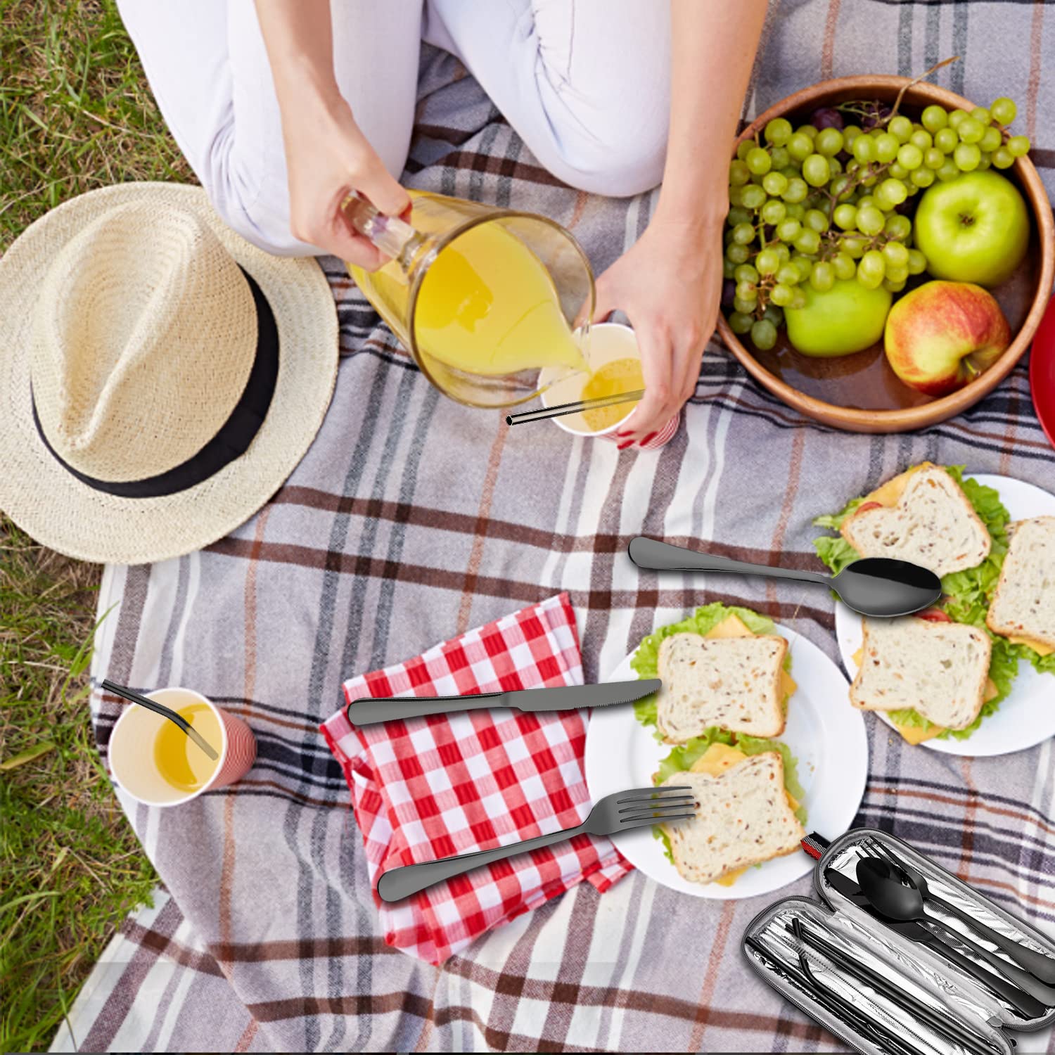 Couverts De Camping 9 Pièces Portables Ensemble De Couverts En Acier