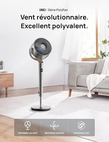 Dreo 23dB Intelligent ventilateur sur pied silencieux, 24M portée, volume d'air 1200m³/h, turbo circulateur, 102CM hauteur, 6 modes, 8 vitesses, oscillation omnidirectionnelle 120°+120°, PolyFan 502S - 2