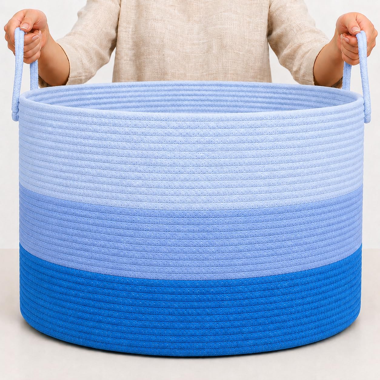 Organihaus Extra Large Rope Toy Basket for Kids Storage, 67L Woven Rope Laundry Bin for Blankets, Dog toys, Clothes - Bedroom, Bathroom and Living Room Hamper, 50x30cm, Blue