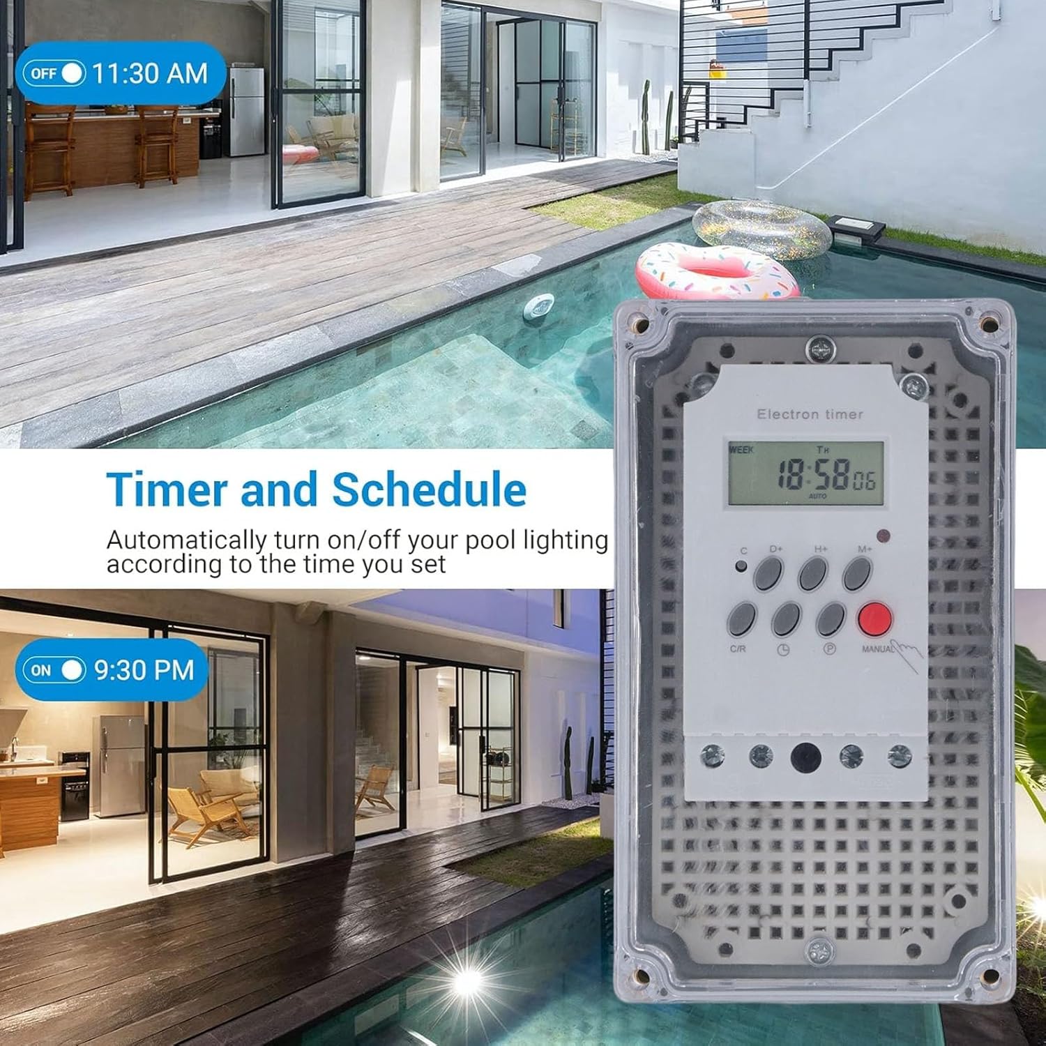 Pool Pump Timer, PC Programmable Time Control Switch, Resist High Temperature Outdoor Water Pump Timer for Water Heater Pool Pump (DC 12V)