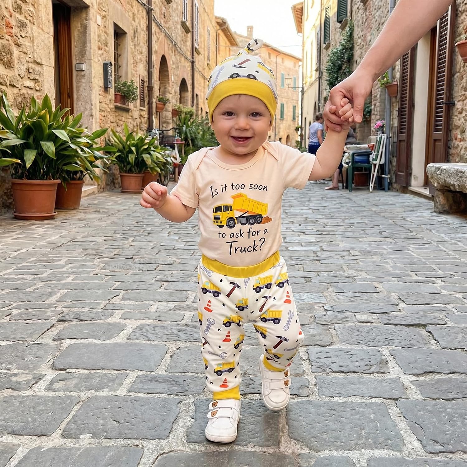 Baby Boy Summer Outfit Short Sleeve Is It too Soon to Ask for A Truck Romper Pants Hat Set 3pcs Newborn Spring Clothes
