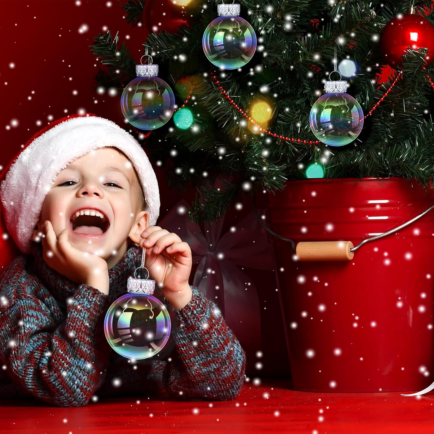 Funtery 24 Pcs Christmas Iridescent Clear Ornaments Balls Iridescent Christmas Balls for Tree Crafts Fillable Transparent DIY Hanging 2.5 Inch Rainbow Ball for Holiday Decor (Iridescence Style)