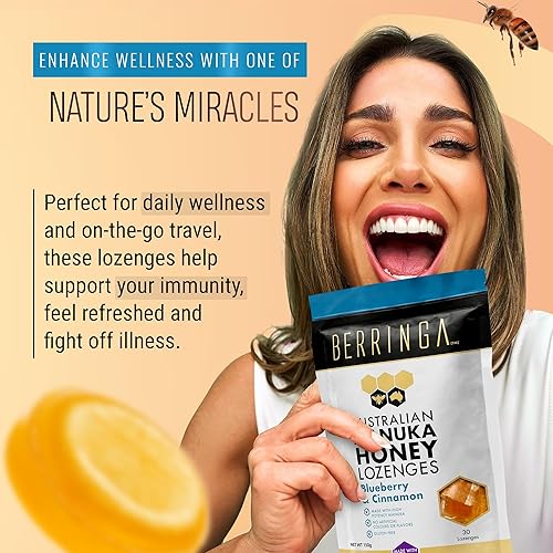 Miniatura 7 de Berringa Pastillas australianas de miel de manuka, canela de arándanos, MGO 900+, 5.3 onzas, 30 unidades