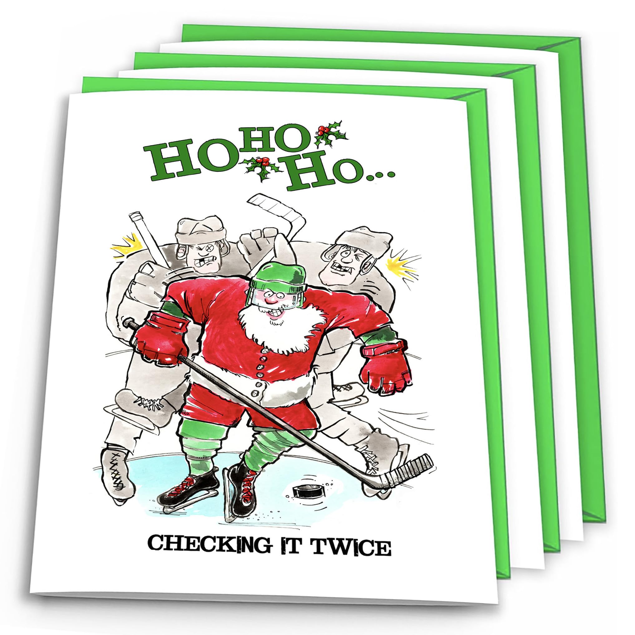 3-PACK HOCKEY Christmas Cards - "Checking It Twice" 3-PACK SPORTS POWERCARD Greeting Cards Sports Christmas Cards (5x7) Perfect for hockey fanatics -
