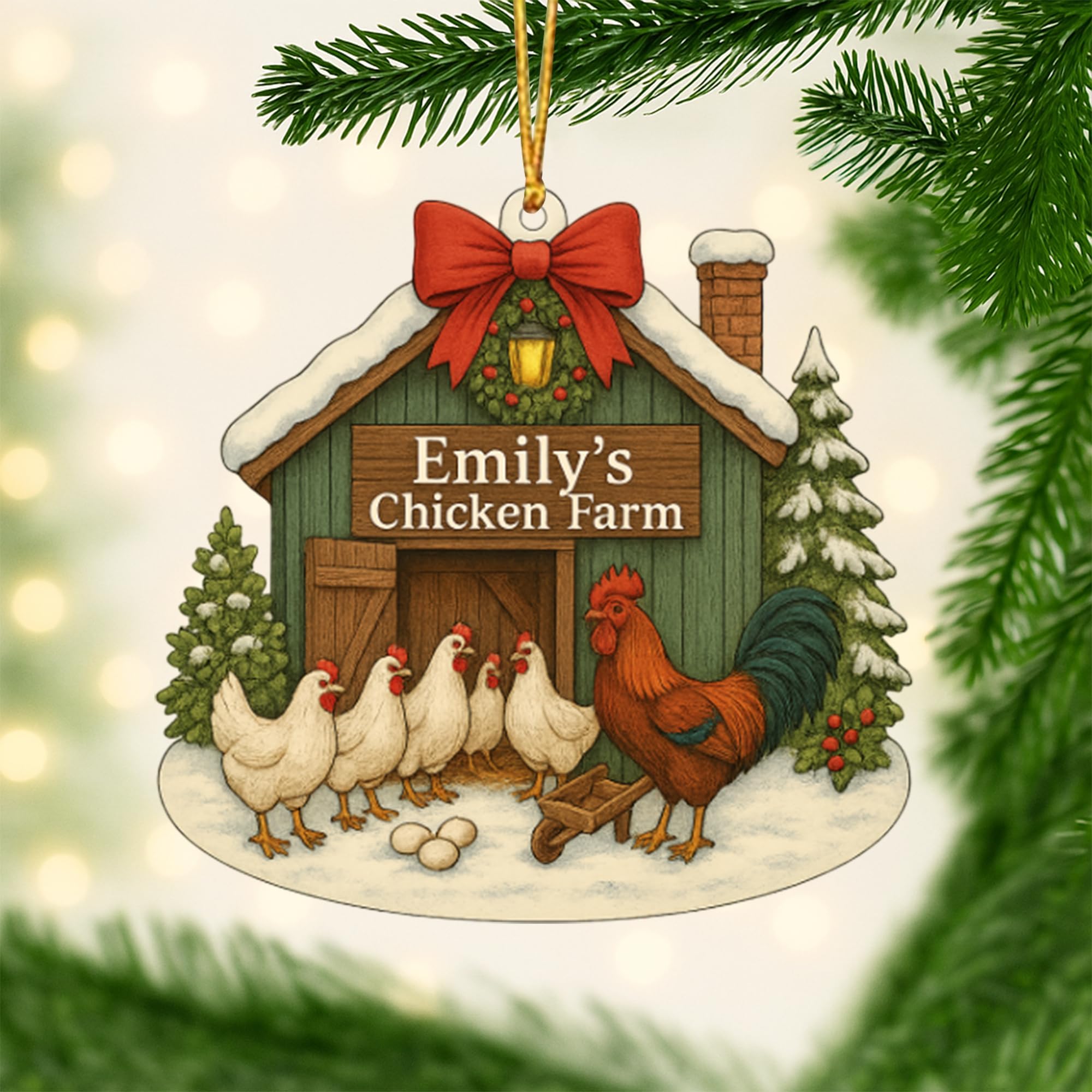 Personalized Chicken Ornament, Chicken Christmas Ornament, Custom Farm Name Ornaments, Chickens Farm Christmas Tree Ornaments, Gifts for Chickens Lovers - A11