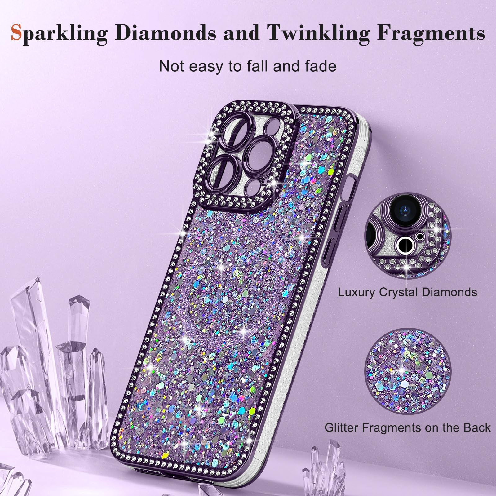 Lafunda Cover Glitter Compatibile con iPhone 16 Cover per Ragazze, Custodia Lucida con Diamanti, 3D Bling Cristallo Case per iPhone 16-Nero