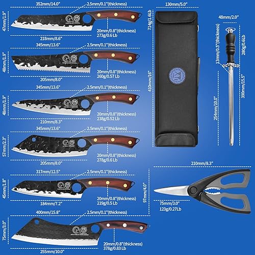 Miniatura 9 de XYJ Juego de cuchillos de cocina profesional con cuchillas forjadas de acero de alto carbono, cuchillo de chef, cuchilla, cuchillo de tallar,