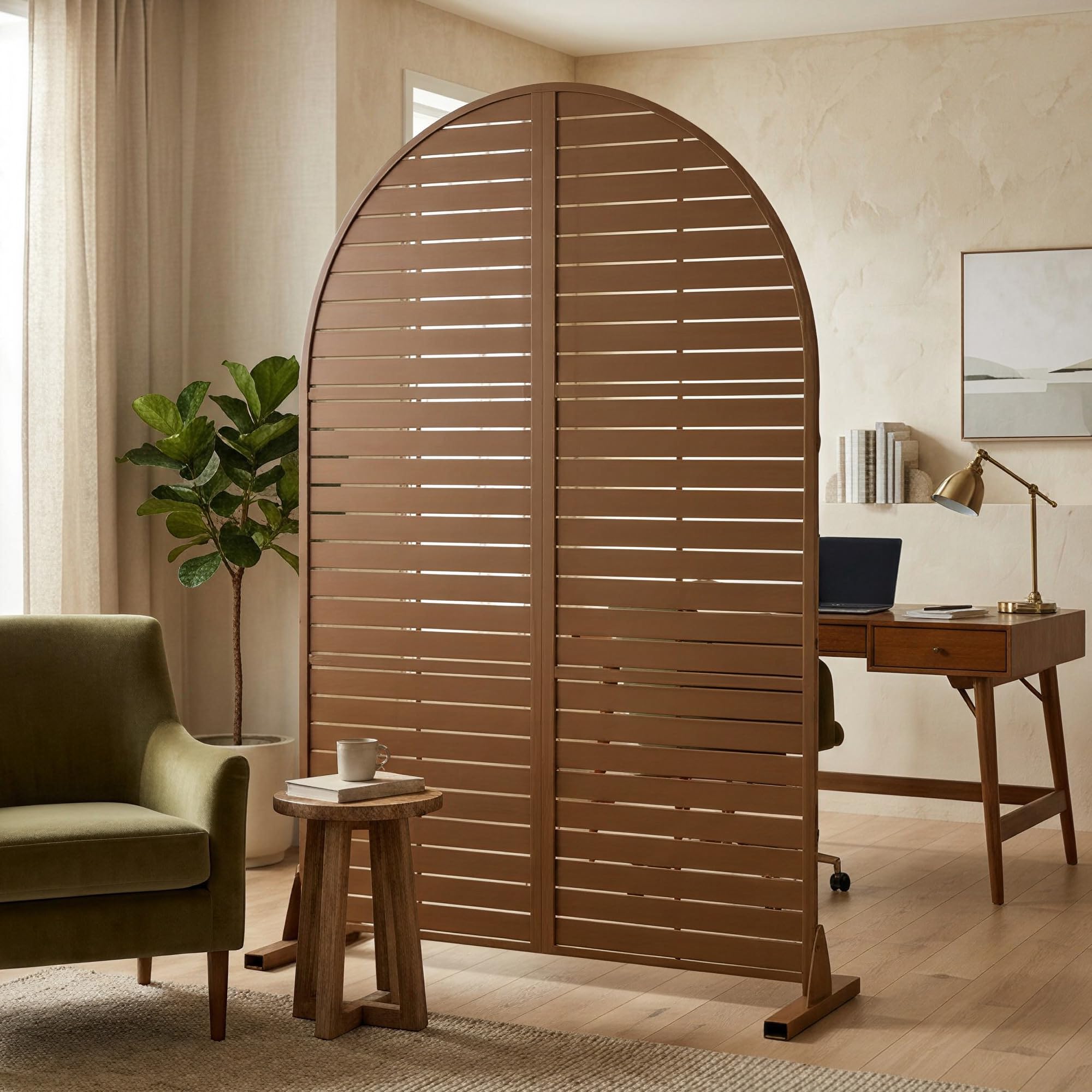 casa.pro Biombo Nordepp diseño Arco Redondeado Acero 180x90x40cm Marrón | Separador de ambientes tabique exterior interior pantalla de privacidad protección contra sol para jardín terraza balcón