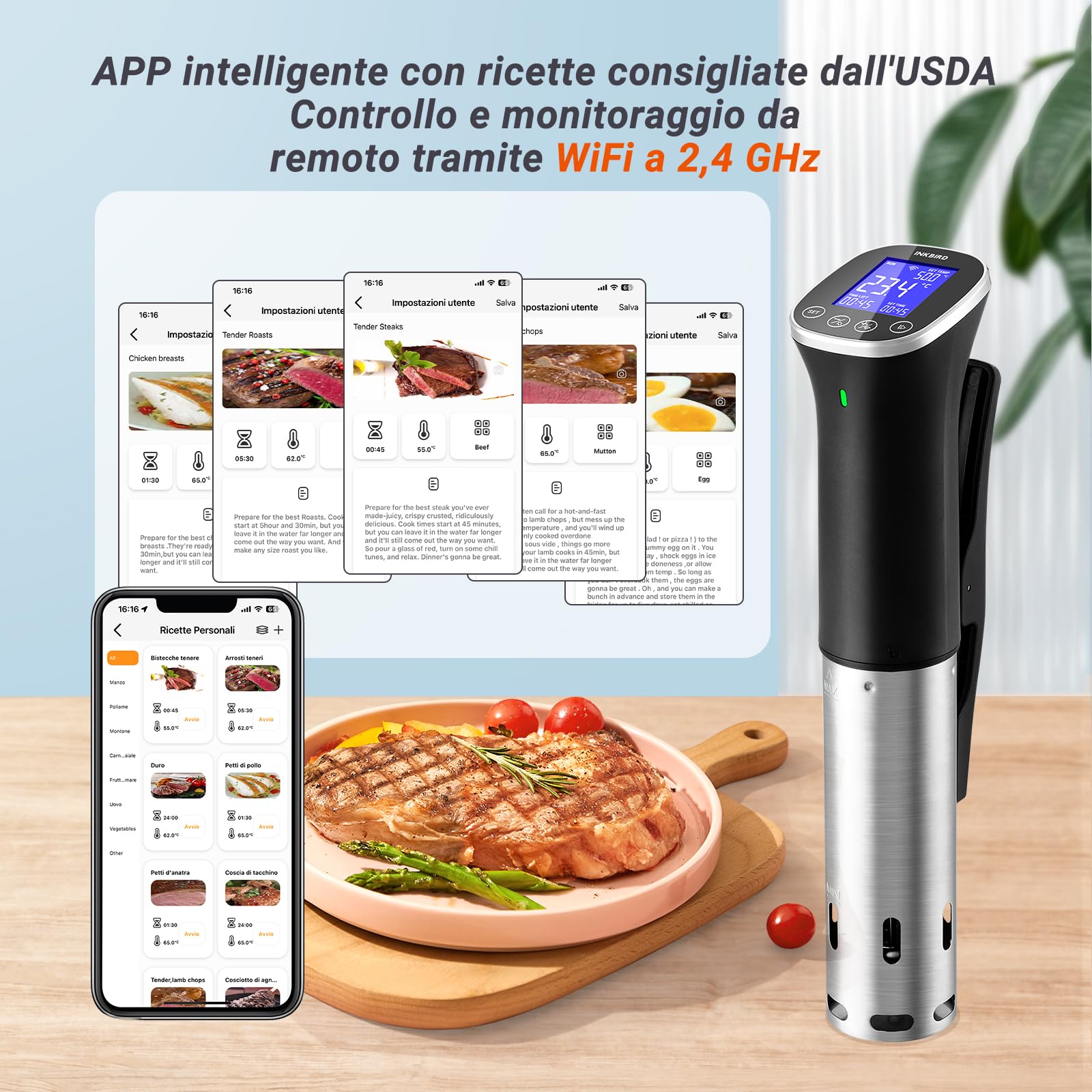 INKBIRD ISV-300W Wifi Sous Vide Roner 1000W IPX7 0-90°C