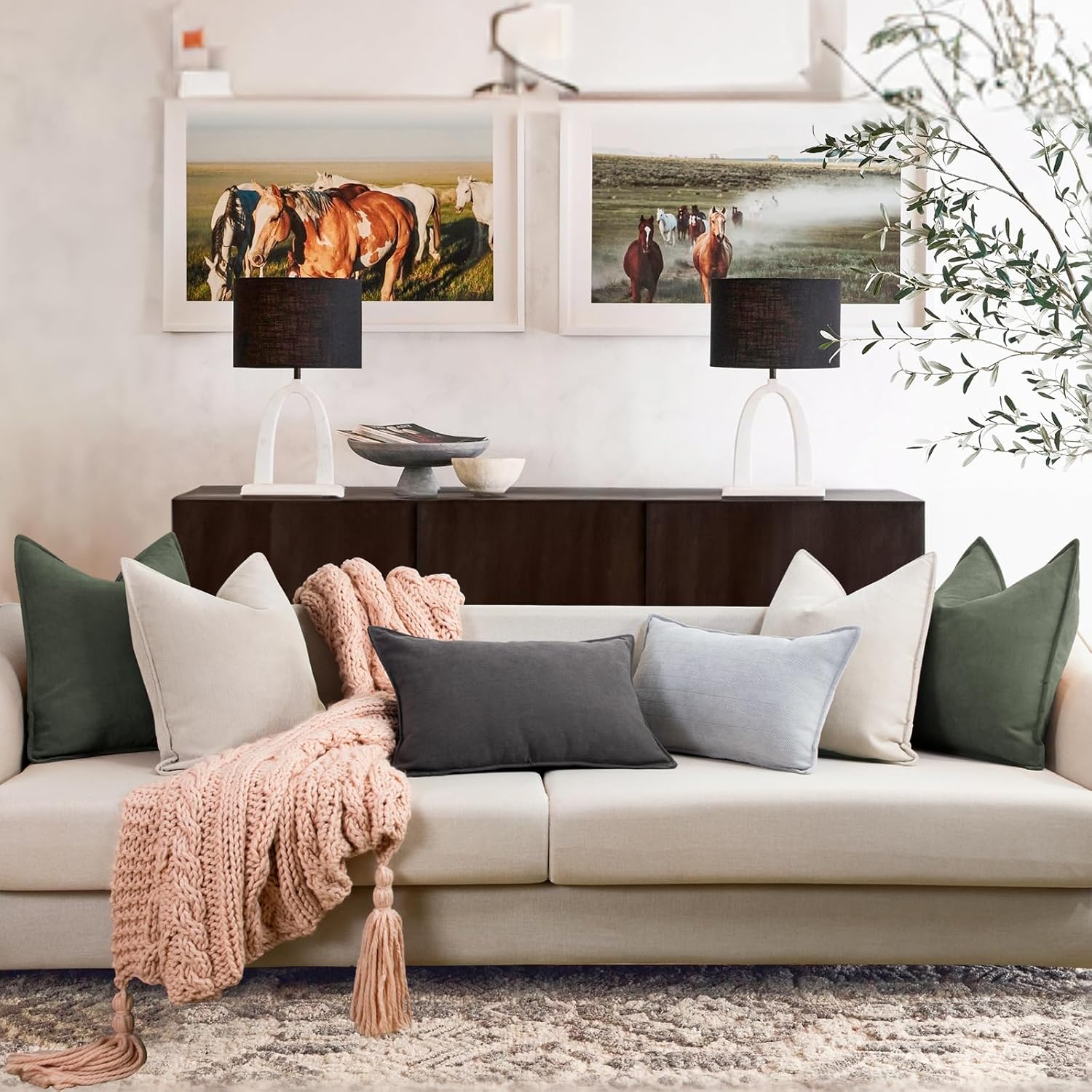 ZWJD Army Green Pillow Covers 24x24 Set of 2 Chenille Throw Pillow Covers with Elegant Design Soft and Luxurious Decorative Throw Pillows for Couch, Bed, and Home Decor