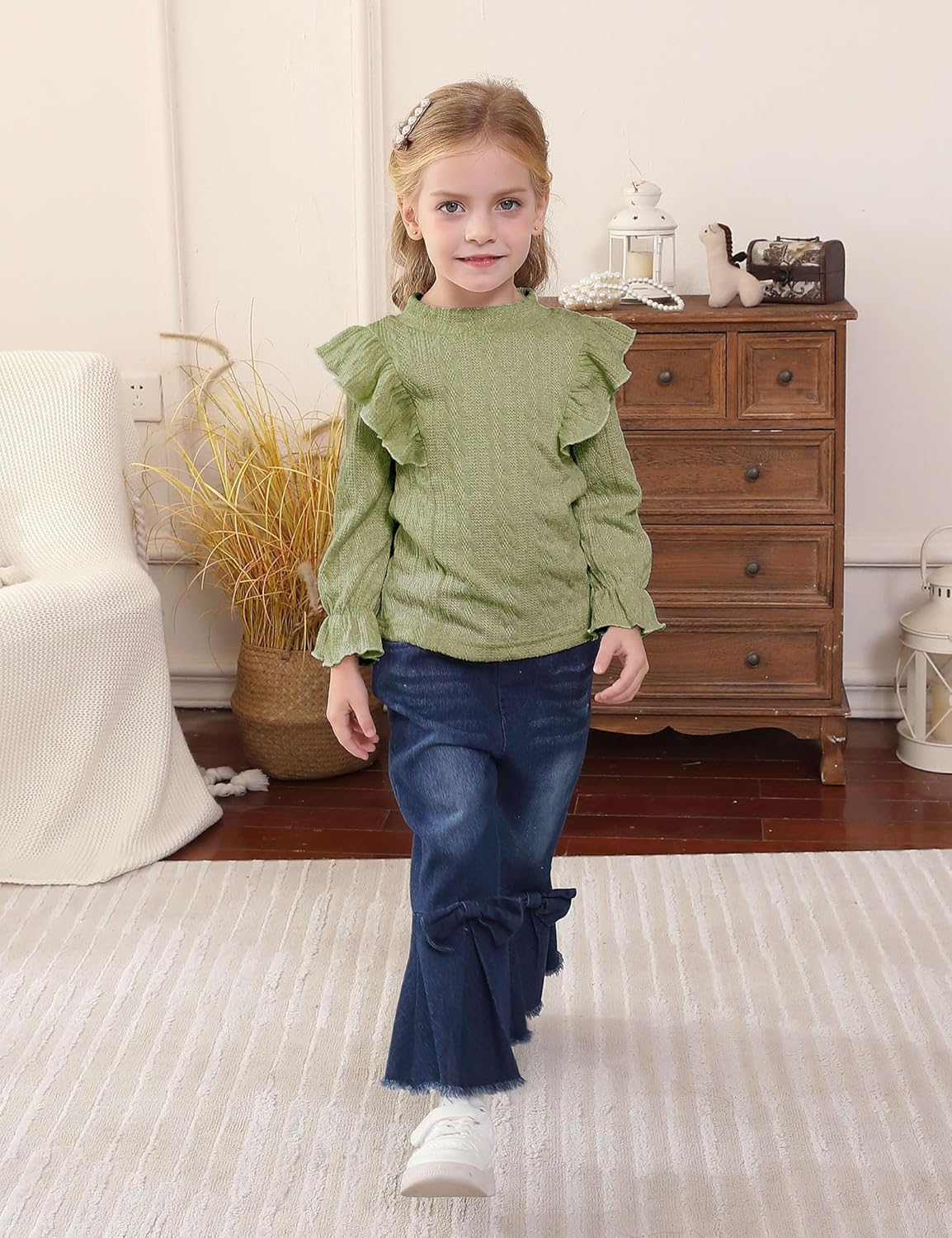 Toddler Girl Clothes Long Sleeve Ruffle Tops Flare Jeans Pants Girls Fall Winter Outfits - Image 3
