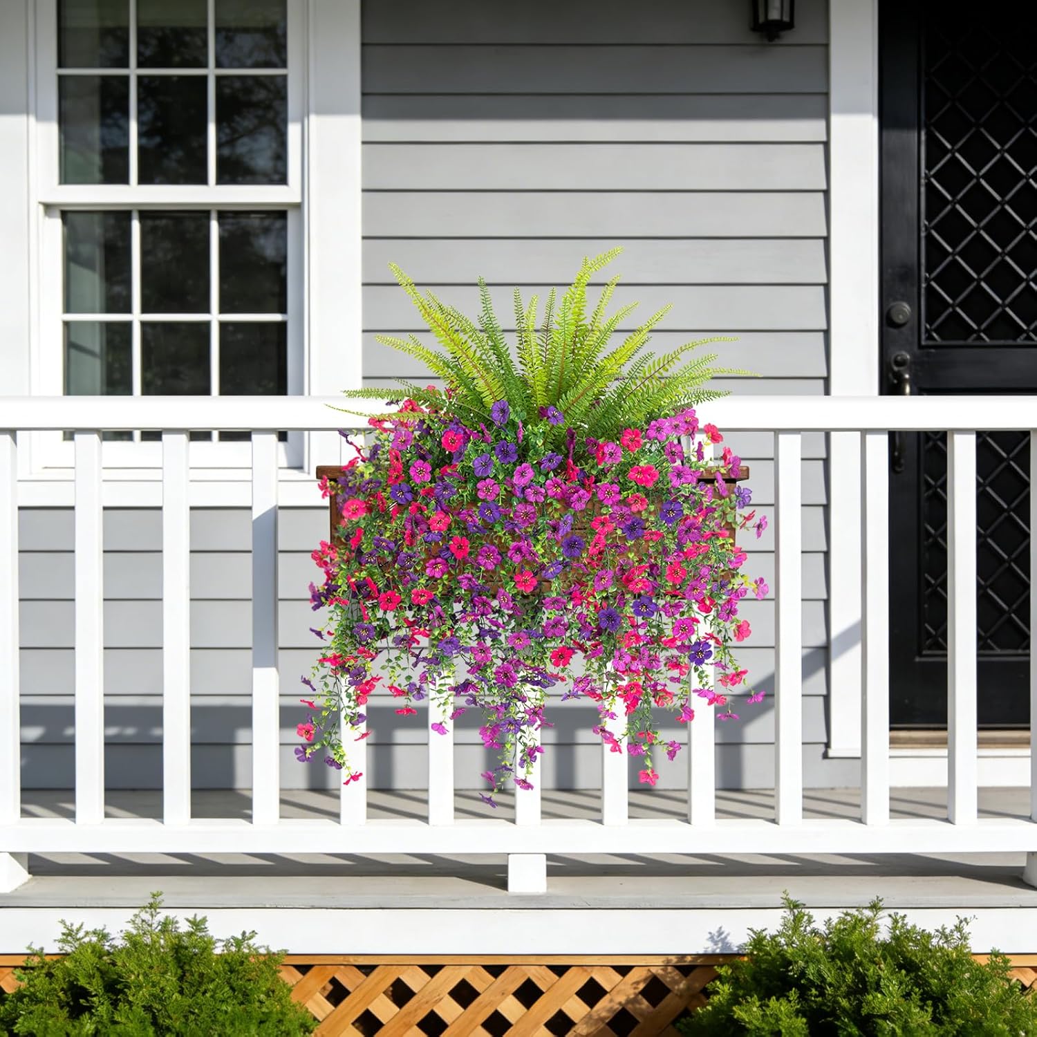 Artificial Fake Hanging Flowers Plants for Outdoor Spring Decoration,3 PCS Faux Silk Daisy with Boston Ferns,UV Resistant Look Real for Outside Home Indoor Planter Porch Patio Balcony Yard Decor