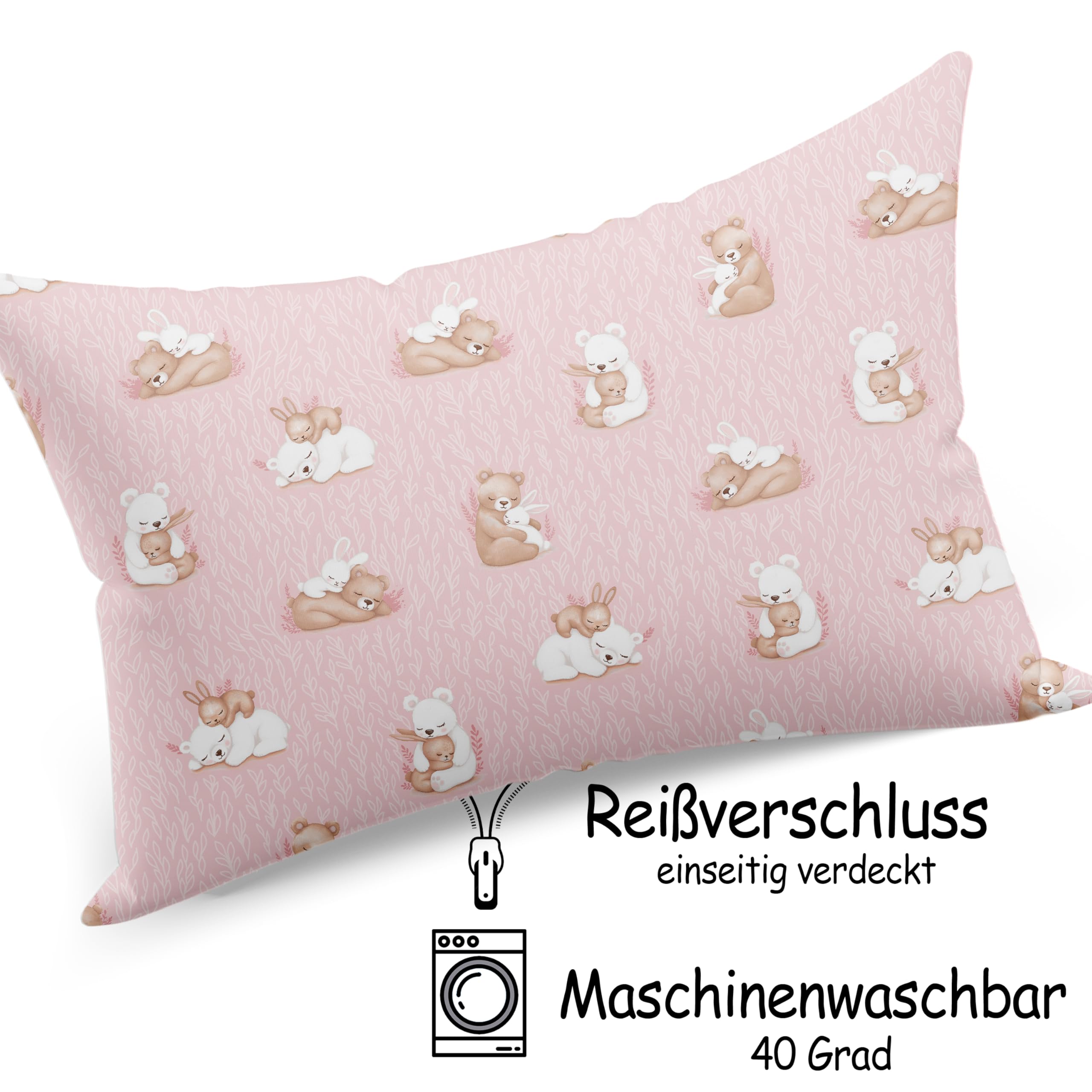 PinkZebra Funda de almohada de 30 x 50 cm, funda de almohada de 100% algodón, funda de almohada con certificado Öko-Tex Standard 100, funda con cremallera, fabricada en la UE, animales soñadores