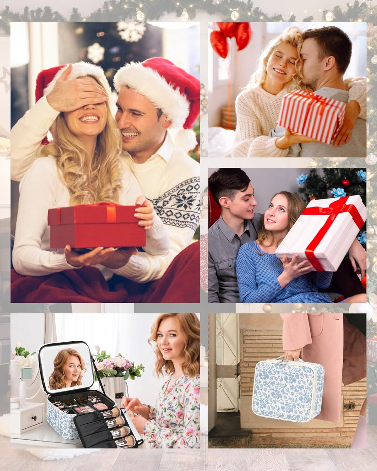 Relavel Travel Makeup Bag with LED Mirror, Portable Cosmetic Train Case with 3 Color Lighted Brightness Mirror, Makeup Artist Organizer Storage with Adjustable Dividers Make Up Box - Blue Flower - Image 8