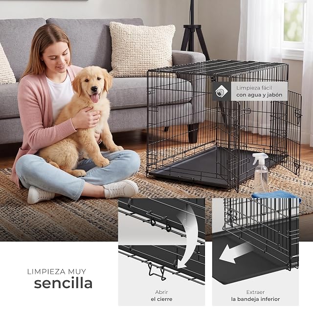 Foto 4 de 8 de tectake® Jaula para Perros Plegable 121,5 x 75,5 x 80,5 cm con 2 Asas de Transporte, Resistente, Plegable…