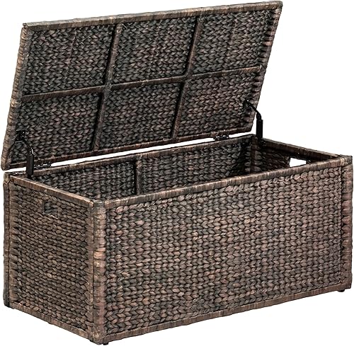 Miniatura 18 de eHemco Baúl de almacenamiento de mimbre de jacinto de agua resistente con marco de metal, 30 x 17.5 x 17.5 pulgadas, natural Natural