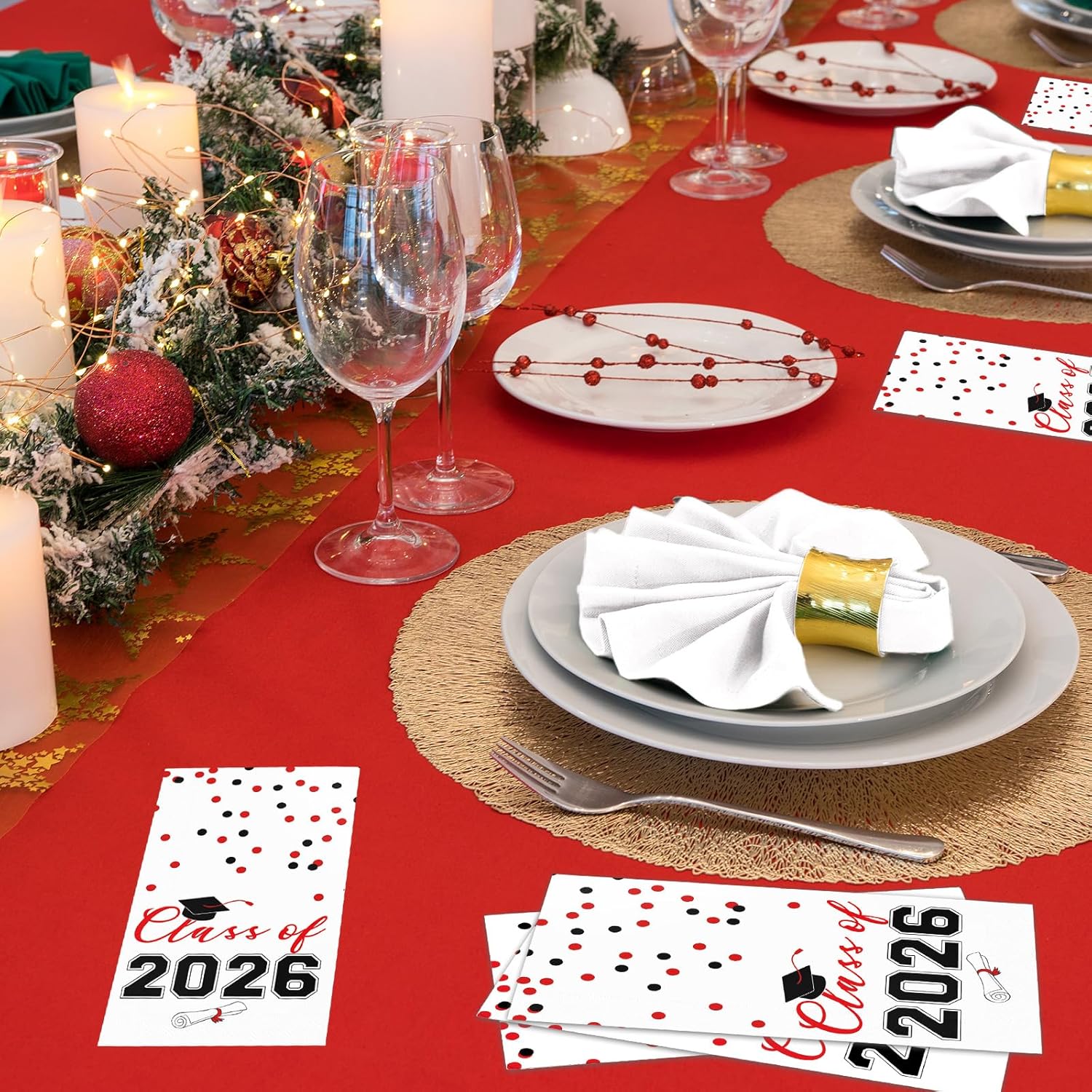 2026 Graduation Disposable Paper Napkins, Guest Dinner Hand Towels for College School Grad Class Congrats Celebration, Cocktail Party Decorations (200, Red & Black)
