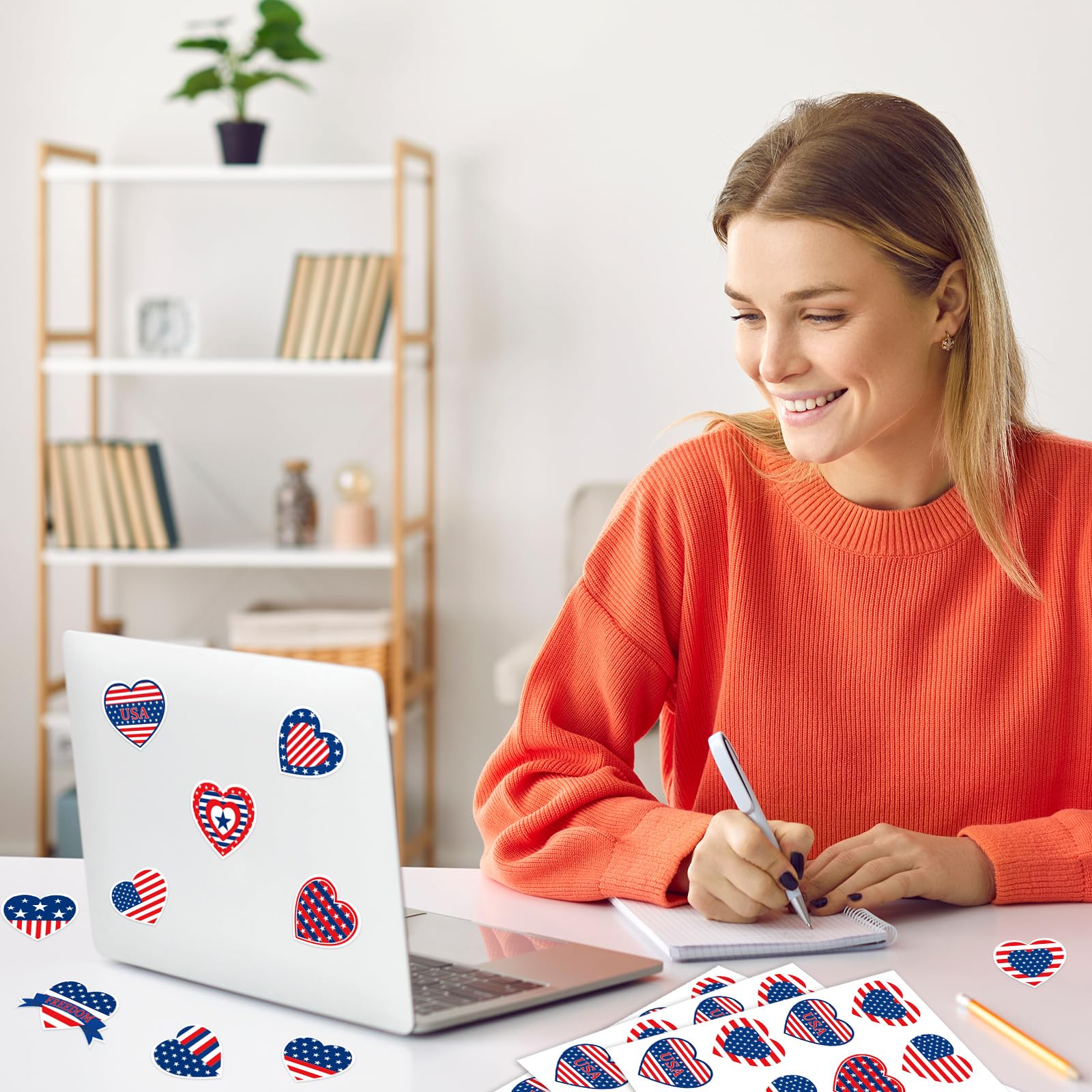 JarThenaAMCS 500Pcs Patriotic Stickers American Flag Stickers Self Adhesive Stars Stripes Heart Shaped Label Stickers Decal for Independence Day Envelope Invitation Card Gift Tag Party Decor - Image 6