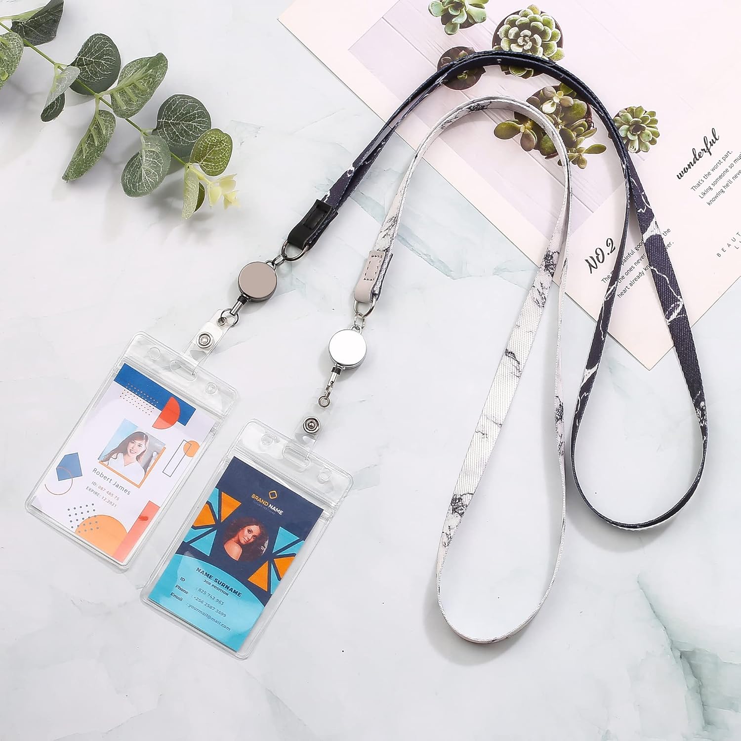 Cute Lanyard id Holder Durable Retractable Lanyards for ID Badges,Waterproof ID Badge Holder for Cruise Ships Key Cards (Black and White Marble) - Image 6