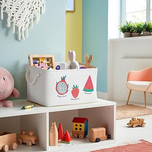 Miniatura 9 de DECOMOMO Cestas de almacenamiento de juguetes para estantes, contenedor de almacenamiento de lona de 25.5 L para ropa de bebé, juguetes para niños,
