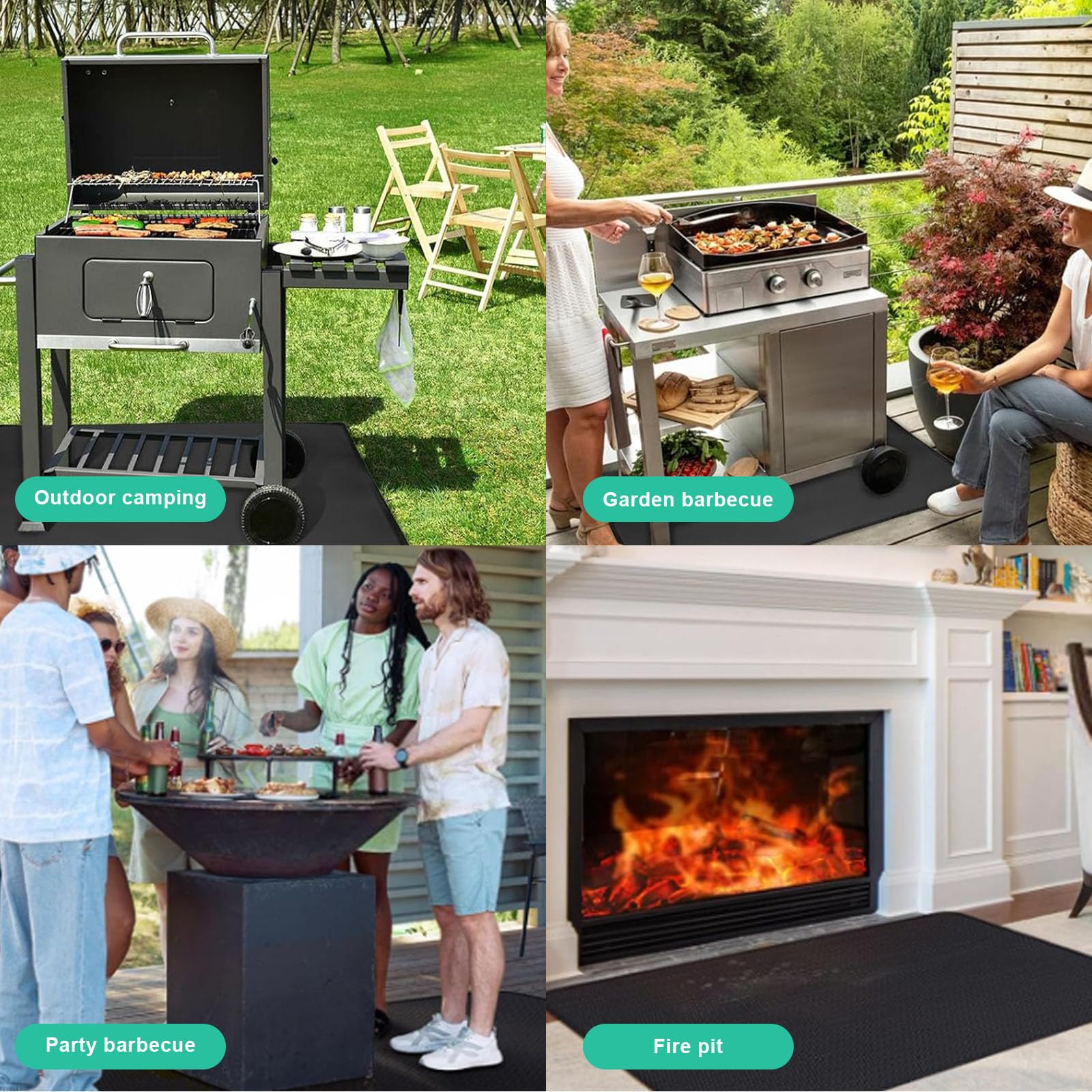 Tappetino per Braciere, Tappeto Ignifugo per Camino, Grill mat Riutilizzabili, Impermeabile e a prova di olio per Cortile, Prato e Campeggio All'aperto (100×150cm)