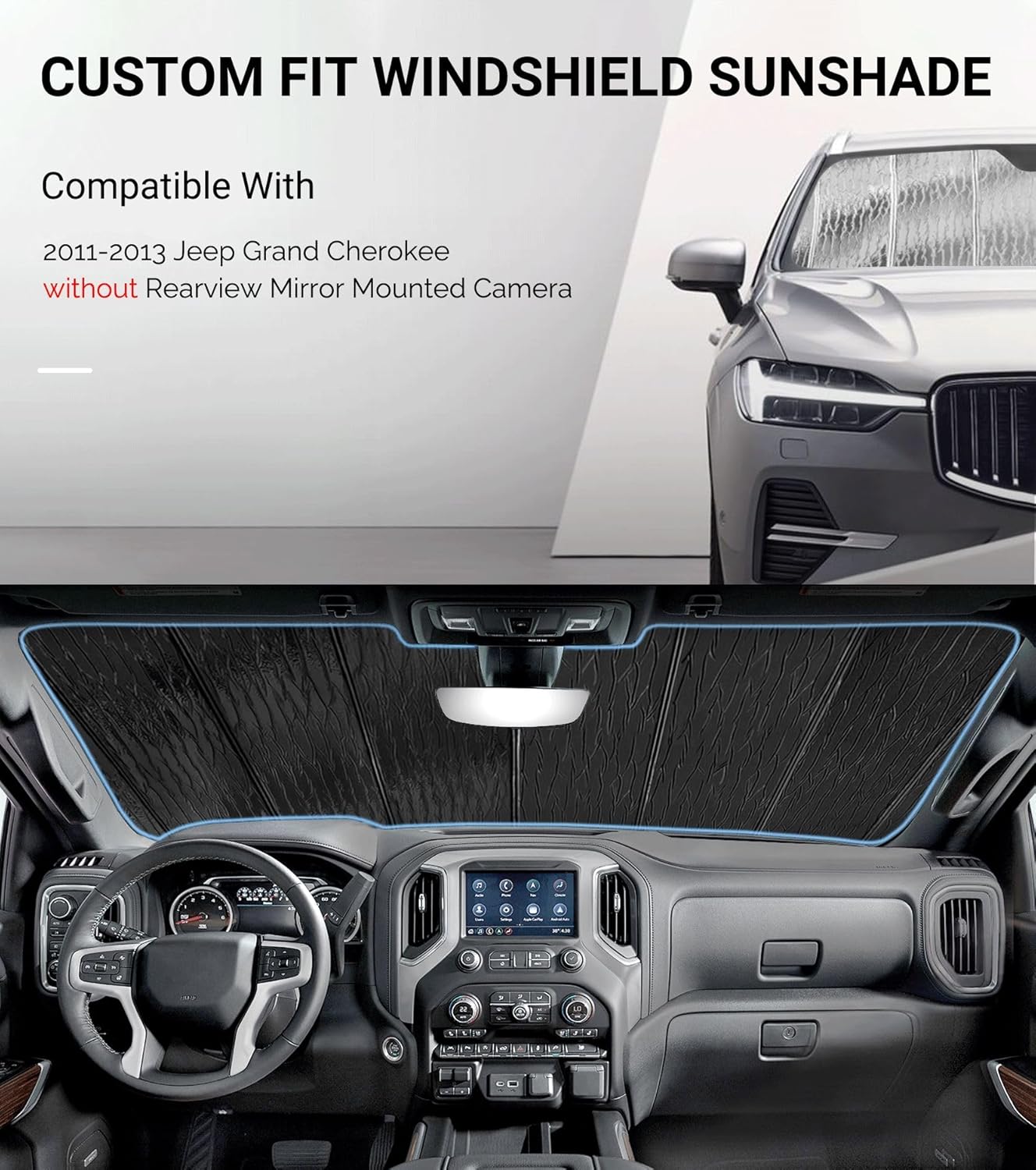 Windshield Sunshade for Jeep Grand Cherokee 2011-2013 Front Window Shade Without Rearview Mirror Mounted Camera - AstraGuard