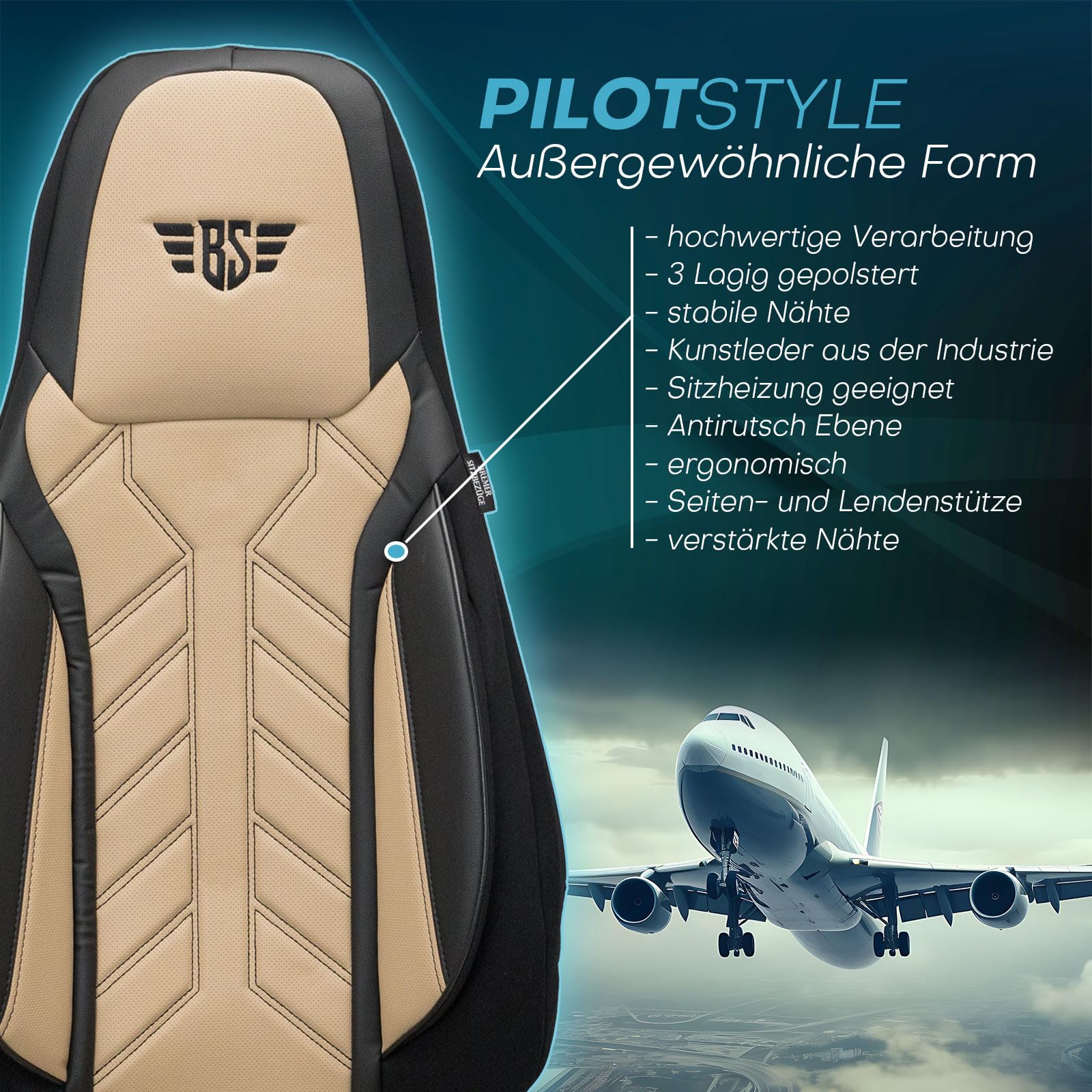 Sitzbezüge passend für Audi A5 | Farbe: Schwarz-Beige | Kunstleder | Model: Prime Pilot | Autositzbezüge | Sitzschoner | Schonbezüge | APOL507