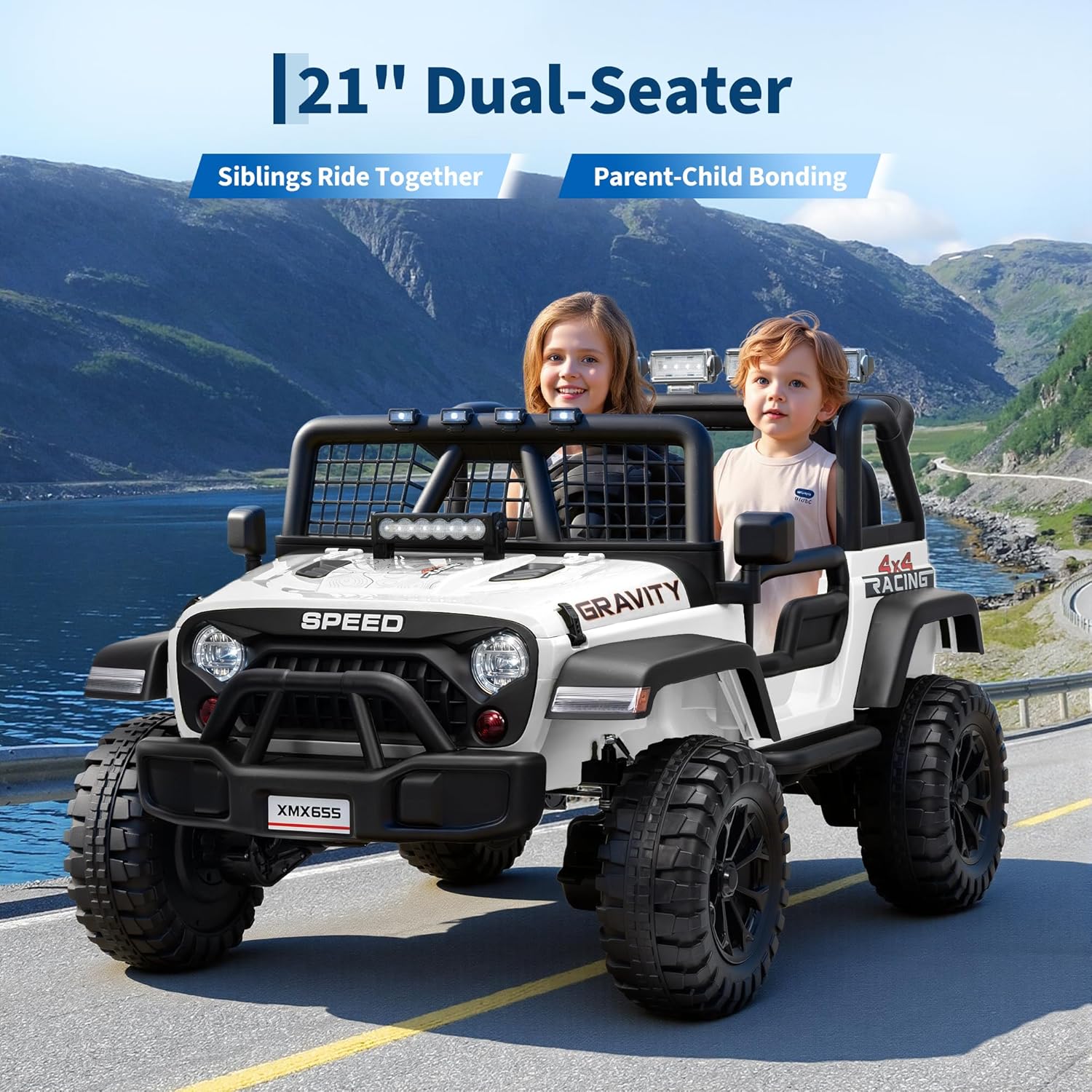 24V 2 Seater Kids Electric Truck with Parent Remote Control, 4WD Ride on Car for Toddlers & Kids 4-8, 100Min Battery, Dual Motor, All Terrain Electric Vehicle Gift for Boys Girls