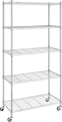 Miniatura 27 de Whitmor Estantería de 4 niveles, estantes de almacenamiento ajustables con ruedas, estantería de alambre, capacidad de 400 libras por estante, Negro