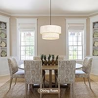 Vista 7 de 16 Inch Modern Farmhouse Chandelier – Layered Linen Strips Hanging Pendant Light, Dimmable Rustic Lighting Fixture for Dining Room, Kitchen Island