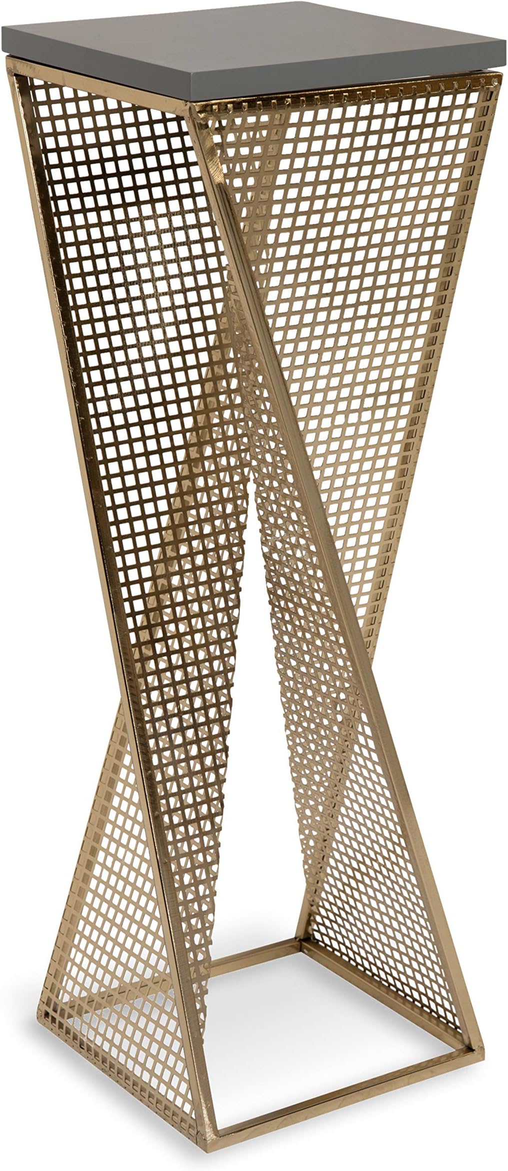 Kate and Laurel Elita Gray Wood and Metal Pedestal End Table, 10" x 10" x 30", Gray and Gold, Chic Accent Table for Display and Serving
